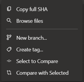 Azure Devops Repos commit item menu